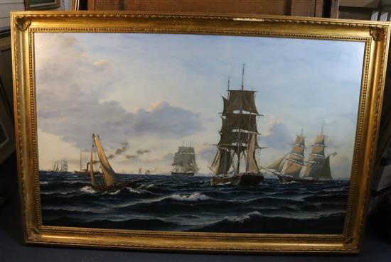 Mattius Lütken (Danish 1841-1905) Shipping at sea 30.5 x 49.5in.